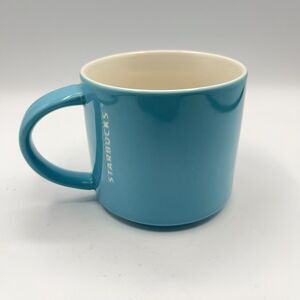 Starbucks Coffee 2013 Sky Blue Ceramic Mug 14 oz, White Debossed
